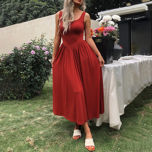 <span class=keywords><strong>Vestido</strong></span> <span class=keywords><strong>de</strong></span> Verano para Mujer con Cuello Cuadrado y Pliegues en la Cintura, Estilo Europeo y Americano, <span class=keywords><strong>de</strong></span> Moda y Elegante - Product Image 5