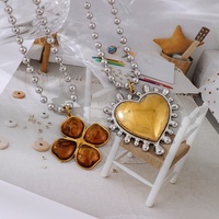 Collier chaîne à billes en argent Asu avec pendentif cœur plaqué or et trèfle à quatre feuilles, bijou tendance pour femme