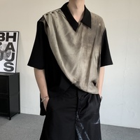 Chemise décontractée à manches courtes pour homme, asymétrique et irrégulière, avec empiècements tie-dye et boutons décoratifs, style streetwear
