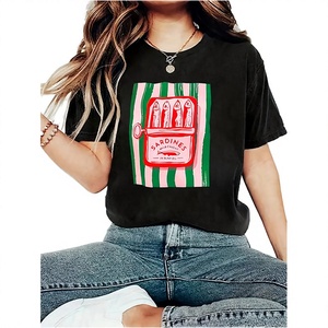 Sardines Tinned <b>Fish</b> Retro Graphic Summer Streetwear Embroidered Knitted with Pattern 100% Cotton Short Sleeve <b>T</b>-<b>Shirt</b> for Women - Product Image 3