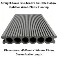 Plancher composite WPC creux à 6 cavités, grain droit, rainures fines, 140mmx25mm, imperméable, écologique, pour extérieur et jardin
