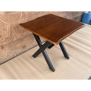 Table à manger moderne en bois massif avec base en X en métal, table à manger carrée contemporaine pour la maison, meubles de restaurant - Product Image 2