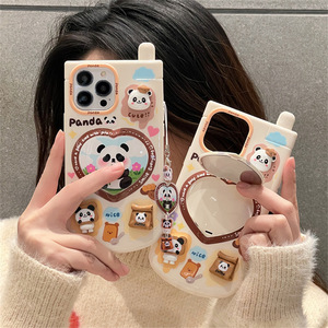 Dễ Thương Ba Chiều Panda Trường Hợp Điện Thoại Cho Iphone15promax Lật <span class=keywords><strong>Top</strong></span> Gương 13/14 Tay Cảm Giác Thoải Mái Silicone Trường Hợp - Product Image 2