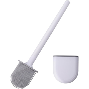 Brosse de nettoyage WC en silicone à deux sections avec manche en plastique TPR souple, offre spéciale - Product Image 1