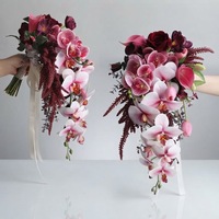 Bouquet de mariée en perles à prix d'usine, bouquet de mariée en cascade, fleurs de mariage en forme de larme, roses en soie blanches élégantes