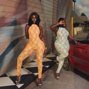 PEEQI 2770 Nuova Collezione Estate 2026 Tuta Sexy da Donna in <span class=keywords><strong>Pizzo</strong></span> Scavato Senza Maniche con Halter e Schiena Scoperta, Tuta Intera da Donna - Product Image 2