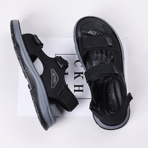 รองเท้าแตะหนังผู้ชายแบบเวลโคร พื้นหนา รองเท้าชายหาดกลางแจ้ง สีน้ำตาล ดำ เหลือง สำหรับผู้ใหญ่ สไตล์ลำลอง สปอร์ต - Product Image 3