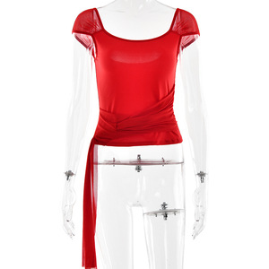 Top Corto de Mujer con Cuello Cuadrado y Espalda Descubierta, con Lazos Cruzados, de Color Liso, Tejido de Poliéster, Ajuste Delgado, para Uso Diario - Product Image 5
