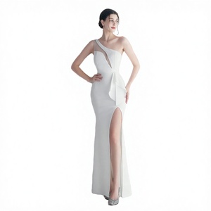 Robe de soirée de luxe en satin à sequins et voile à volants pour le commerce extérieur - Product Image 2