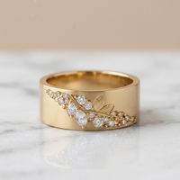 Nouvelle bague en cuivre tendance, version large, avec zircon de laboratoire serti à griffes, motif feuilles et branches incrustées, style luxe léger pour