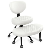 Chaise de bureau blanche à jambes croisées avec roulettes, hauteur réglable pour la méditation, le TDAH, le yoga, chaise large à jambes croisées avec soutien lombaire