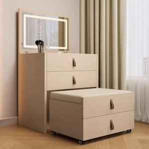 Tavolo da Trucco in Legno Massello con <span class=keywords><strong>Specchio</strong></span> Integrato, Comodino e Mini Armadietto Portaoggetti - Product Image 1