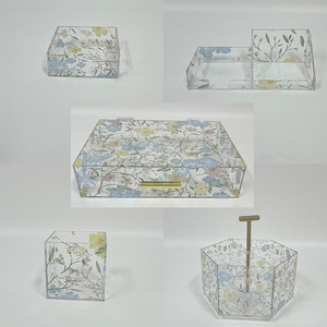 Acrylic Storage Box Set 4 In 1 Cosmetic Organizer With Floral Pattern Desktop <b>Makeup</b> Storage For Dressing <b>Table</b> - Product Image 2