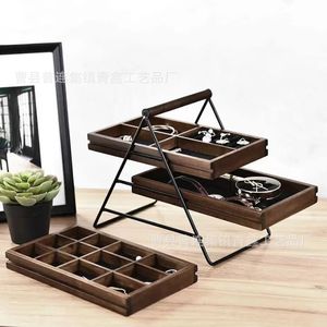 Support de rangement à bijoux en bois multi-niveaux, organisateur de bureau coulissant à 3 niveaux pour boucles d'oreilles, colliers et montres - Product Image 2