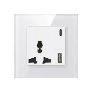 High quality white color tempered glass wall socket panel outlets with USB charge for modern home solutions