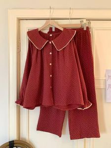 Neue Pyjama Damen Frühling Herbst koreanische Version süße Puppe Kragen Polka Dot reine Baumwolle Langarm Home Wear Anzug