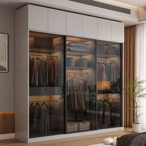 Armoire en panneaux <span class=keywords><strong>OSB</strong></span> épaissis avec porte coulissante en verre, style moderne minimaliste, rangement spacieux pour la chambre à coucher, usage domestique - Product Image 2