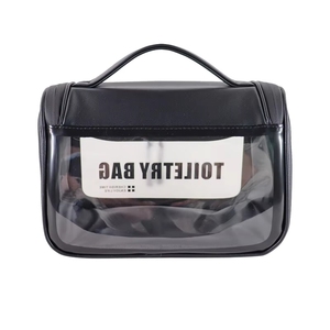 Sac à main translucide noir avec logo personnalisé, le plus récent, grande capacité, sac de rangement, texture givrée, sac de toilette, sac à maquillage en PVC - Product Image 4