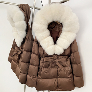 OFTBUY Hiver Femmes Vers Le Bas Manteau Réel Fourrure De Renard À Capuche Vers Le Bas Veste <span class=keywords><strong>Ceinture</strong></span> Lâche Élégant Épais Chaud Casual Down Top À Capuche Out Wears - Product Image 6