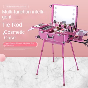 Valise à roulettes en aluminium pour maquilleurs, pliable, multifonctionnelle, pour tatoueurs, trousse de beauté, avec éclairage, poignée télescopique, cosmétique 9501 - Product Image 1