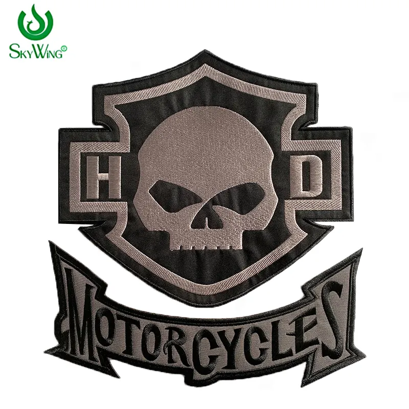 Giubbotto moto Full HD ricamato personalizzato di grandi dimensioni Rocker Skull Biker Badge ricamo ferro su toppa per giacca motociclista