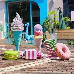 Escultura de Helado de Fibra de Vidrio, Escultura Pintada a Mano, Decoración de Centro Comercial, Escultura <span class=keywords><strong>Gigante</strong></span> de Conos de Helado para Exteriores, Escultura de <span class=keywords><strong>Donut</strong></span> - Product Image 1