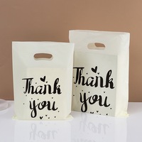 Sacs en plastique HDPE promotionnels pour le commerce de détail, avec poignée découpée, réutilisables, design « Merci » personnalisable, MOQ 100 pièces, pour les magasins