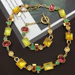 Chapado en oro Niebla Oro Medieval Color Rhinestone Diamante Pulsera Jalea Cristal Irregular Geometría Pulsera