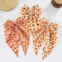 Nouvelle Pince à Cheveux Nœud Papillon Thanksgiving, Ruban Imprimé Citrouille et Feuille d'Érable, Pince à Cheveux à Ressort pour Fêtes d'Automne et de Printemps, Accessoire Capillaire Festif