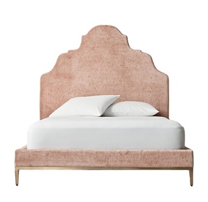 Ensemble de meubles de chambre à coucher modernes, lit double rose confortable avec poteaux en métal, meubles personnalisables fabriqués en usine - Product Image 1