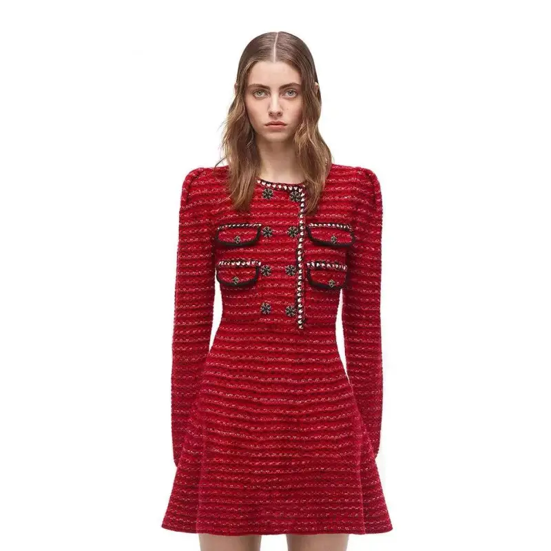 autumn winter womens clothing casual elegance bowknot red long sleeve ladies knit dress