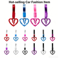 Anneau Tsurikawa JDM Cœur Brisé Populaire et Très Vendu en ABS Chrome Néo avec Sangle en Nylon Noir pour Kit Intérieur de Voiture de Drift