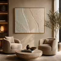 Art mural sur toile texturé 3D Wabi Sabi de luxe, abstrait, fait main, sur mesure, avec cadre en bois, couleurs neutres, pour hôtel/villa, salon