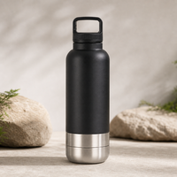 Bouteille d'eau pour animaux de compagnie en acier inoxydable massif de 32 oz, isolée, anti-fuite, durable, avec bols amovibles pour chiens, 3-en-1, portable pour les voyages