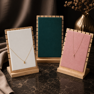 Elegant Wooden Jewelry <b>Display</b> Stand with PU or velvet Surface and Multiple Slots for Necklace Pendant Retail Presentation - Product Image 1