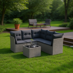 Conjunto de Sofás de Jardín de Ratán para 6 Personas, Resistente a la Intemperie, Diseño Contemporáneo - Product Image 2