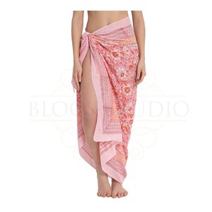 Paréo en coton imprimé à la main avec motif œillet rose et orange pour femme, léger, idéal comme cache-maillot de bain, pour la plage et les vacances d'été - Product Image 5
