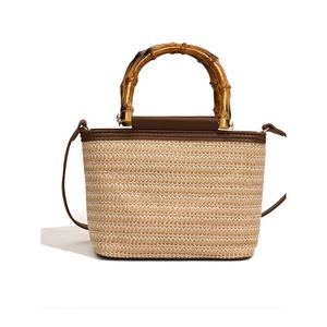 Sac à main en cuir style vintage 2026 pour femme, sac bandoulière en paille polyvalent en PU pour les vacances d'été à la plage - Product Image 4