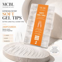 Faux ongles en gel souple à couverture complète, longs, forme cercueil, transparents, 240 pièces, OEM ODM, emballage personnalisé, vente en gros, fournitures pour salons de manucure