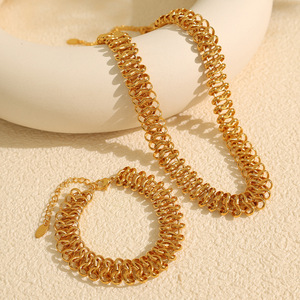 Chunky <b>Bracelet</b> And Necklace <b>Set</b> Zinc Alloy Chain Design Unisex Fashion Jewelry Gift - Product Image 1