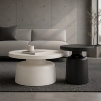 Table basse ronde moderne avec structure en bois, rangement mobile, table à thé, blanc et noir, salon, appartement, villa