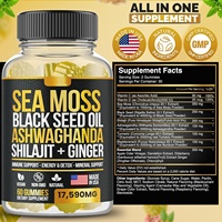Biocaro Gommes à la Mousse de Mer, Huile de Nigelle et Ashwagandha avec Shilajit, Sureau, Curcuma, Fucus Vésiculeux pour Énergie et Détox