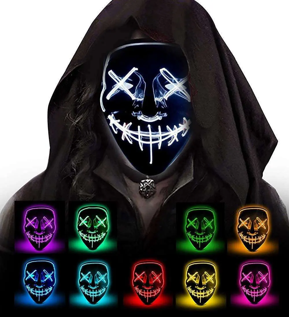 Halloween Masquerade Led light masks Carnival Party Rave Light Up Neon El Wire scary Mask For Festival