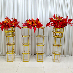 FURUN Centre de table de mariage de luxe Centre de table Or Pilier en acier inoxydable Fleur Stands Décor d'événement - Product Image 1