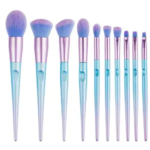 10pcs rainbow plastic makeup brush set mermaid make up brushes sets with opp bag