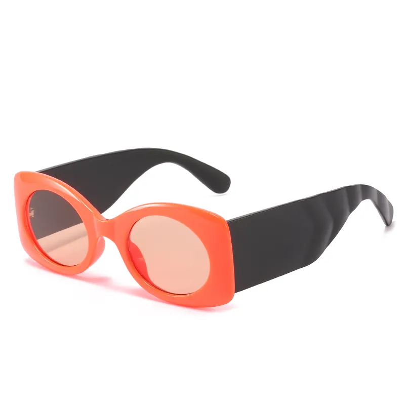 2021 marca Oval Vintage gafas de sol para mujer audaz amplia Templo Negro de color naranja tonos gafas