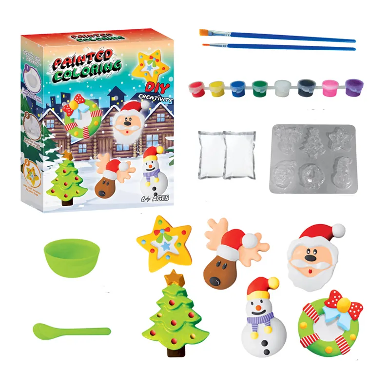 Jouet de peinture de couleur DIY, jouets éducatifs, jeu de plâtre de noël, peinture pour enfants, moule et Kit de peinture pour enfants