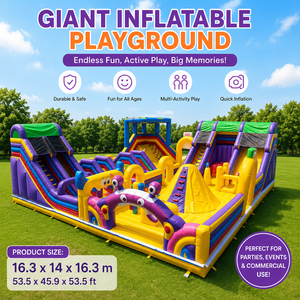 Parc de jeux gonflable commercial, grand château multi-activités avec deux toboggans, parc d'attractions extérieur, parcours d'obstacles gonflable - Product Image 1