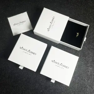 Bolsa de regalo de joyería impresa con logotipo personalizado, paquete de caja de dibujo de collar, cajón deslizante, caja de papel para embalaje de joyería