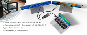 Adaptateur FJGEAR <span class=keywords><strong>USB</strong></span> vers double <span class=keywords><strong>HDMI</strong></span> 4K |   Carte vidéo externe Plug-and-Play avec technologie DisplayLink pour la navigation et la lecture multimédia - Product Image 6